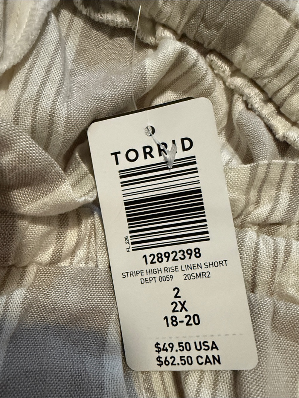 Torrid 2x 18/20 Striped Linen-Blend Paperbag Women’s Shorts - Cream & Taupe NWT - Picture 7 of 10